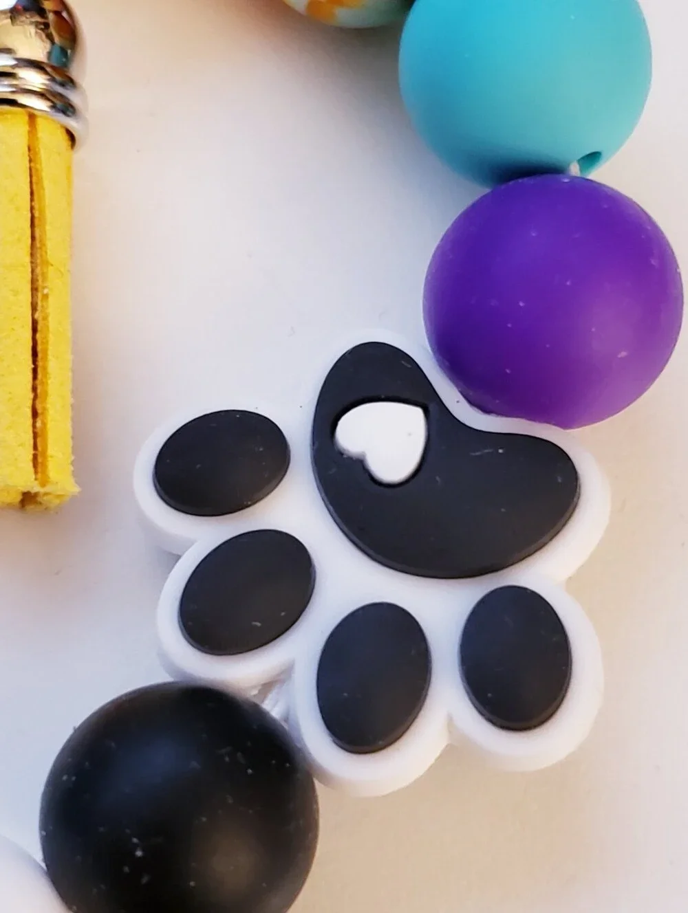 Handmade Cat Dog Paw Silicone Focal Beaded Keychain Wristlet